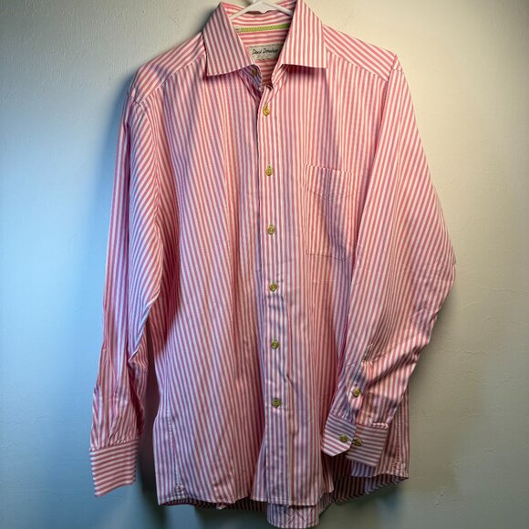 David Donahue Luxury Pink Stripe Cotton Shirt, Size M, Classic Fit - Picture 1 of 12